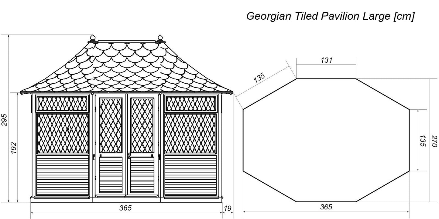 Breite Georgian Gartenlaube mit Dachschindeln