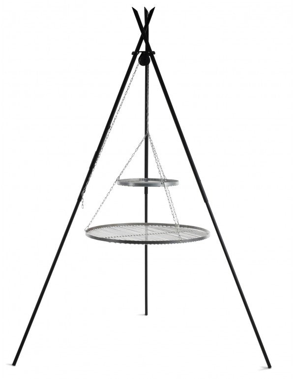 Schwenkgrill „TIPI“ 210 cm - Doppelrost aus Edelstahl 70 cm + 40 cm