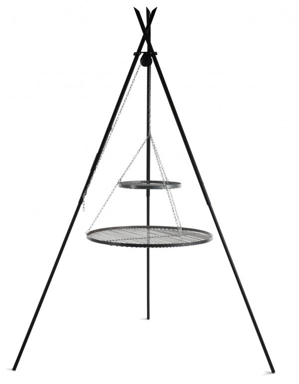 Schwenkgrill „TIPI“ 210 cm - Doppelrost aus Rohstahl 70 cm + 40 cm