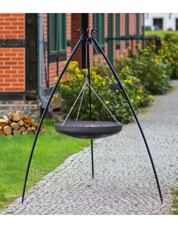 Wok am Dreibein, 200 cm Höhe, Rohstahl, 60 cm Durchmesser + Kurbel