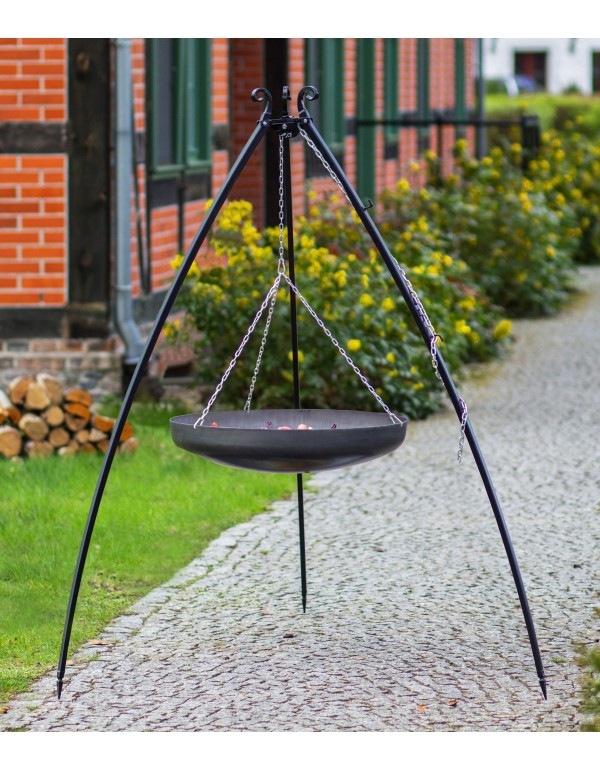 Wok am Dreibein, 200 cm Höhe, Rohstahl, 60 cm Durchmesser