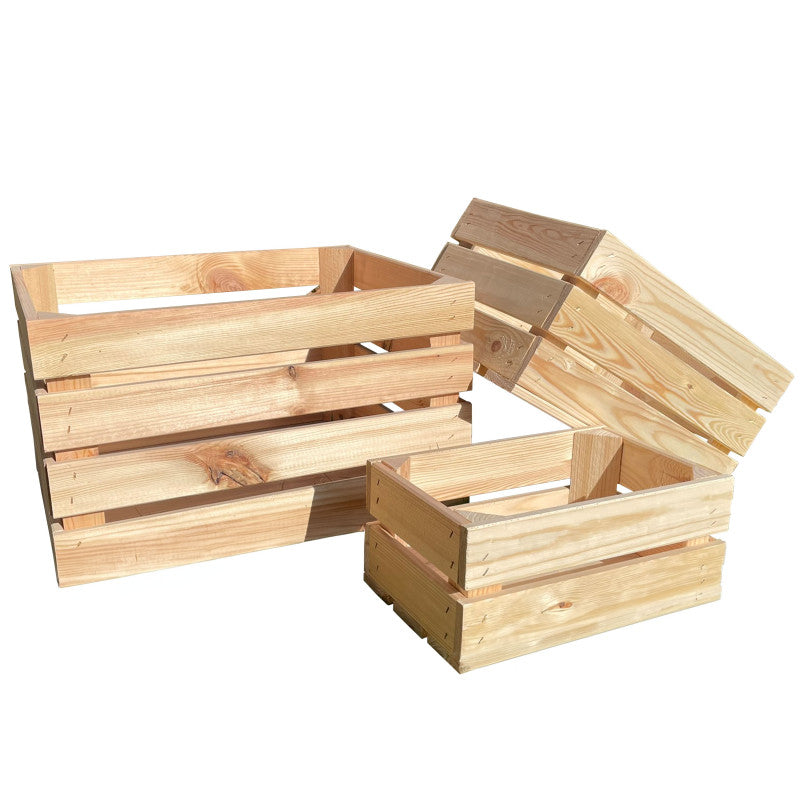 Set aus naturbelassenen Holzkisten, 3 Stück, Kiefernholz